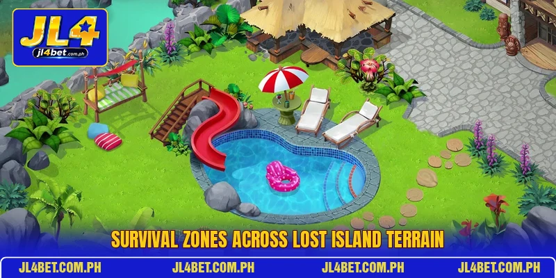 Survival zones across Lost Island terrain Survival zones across Lost Island terrain